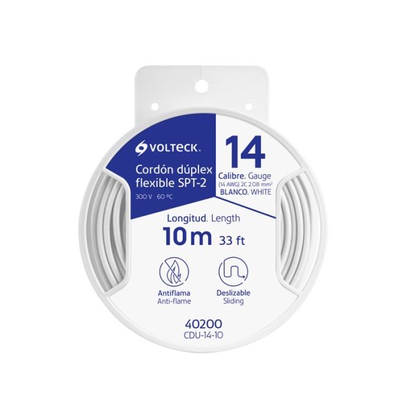 CARRETER DE 10 M CORDON DUPLEX FLEXIBLE SPT 14 AWG VOLTEC